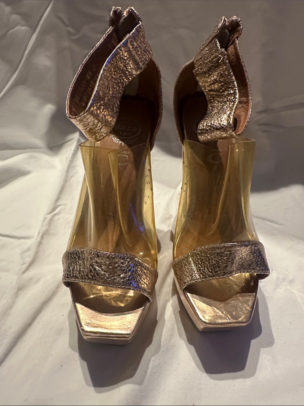 Jeffrey Campbell Rose Gold Metallic Heels with Clear Sides